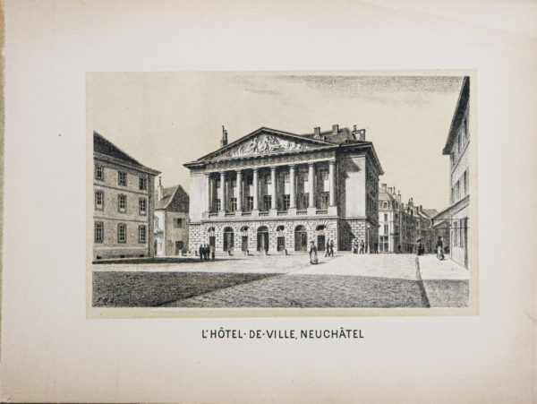 Lithographie ancienne - Hôtel de ville de Neuchâtel