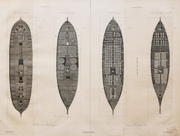 Gravure ancienne - Coupe d’un vaisseau de commerce