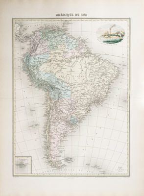Carte géographique ancienne de l'Amérique du Sud