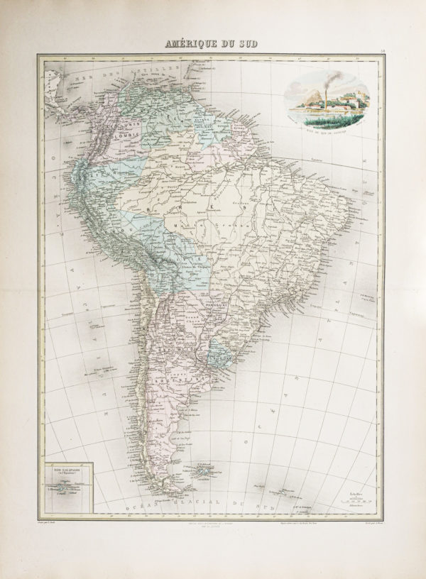 Carte géographique ancienne de l'Amérique du Sud