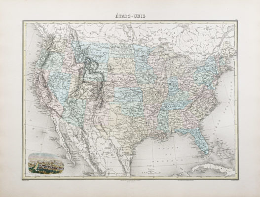Carte géographique ancienne des Etats-Unis