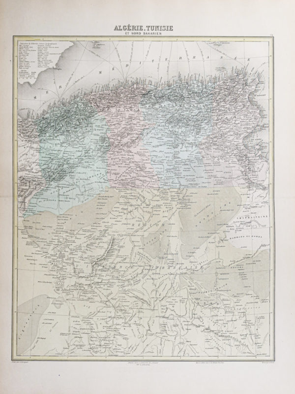 Carte géographique ancienne de l'Algérie - Tunisie