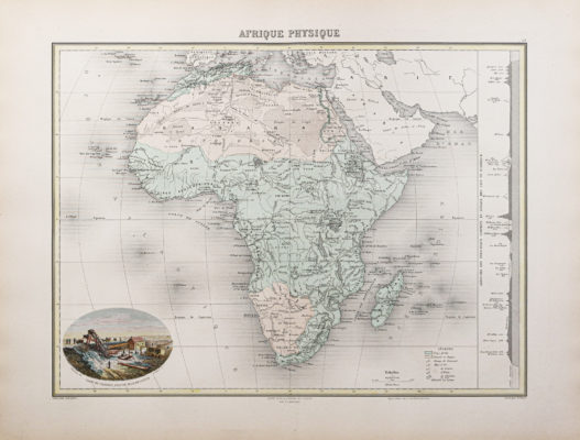 Carte géographique ancienne de l'Afrique physique