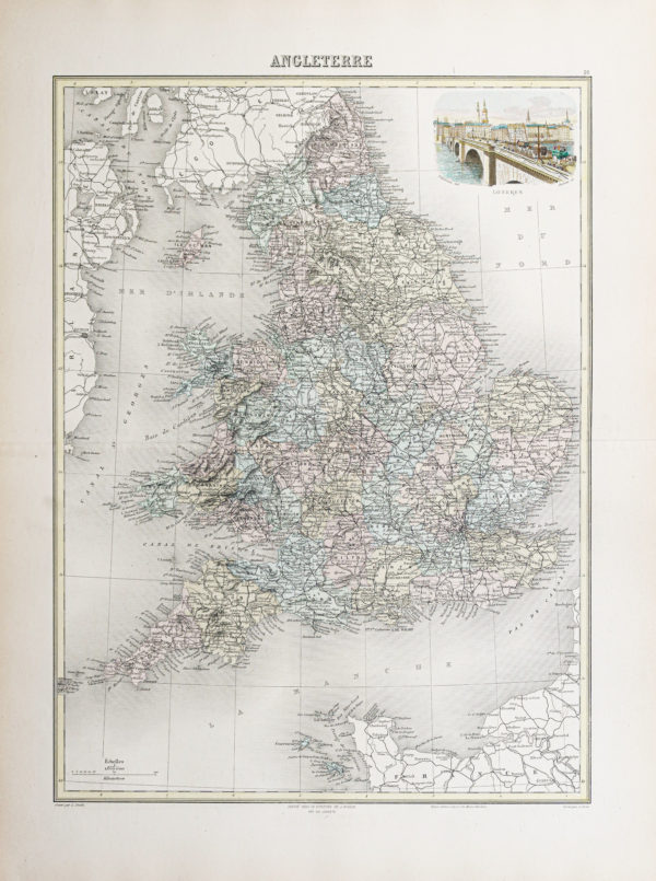 Carte géographique ancienne de l'Angleterre