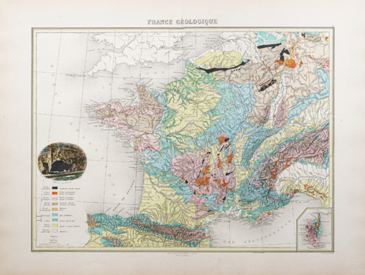 Carte géographique ancienne de la France géologique