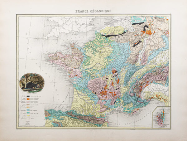 Carte géographique ancienne de la France géologique