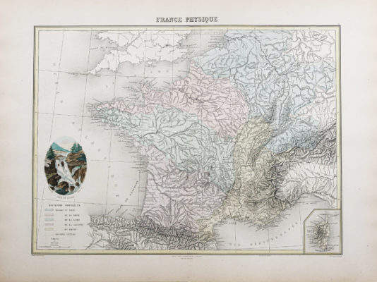 Carte géographique ancienne de la France physique