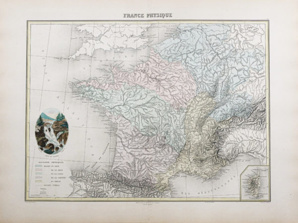 Carte géographique ancienne de la France physique