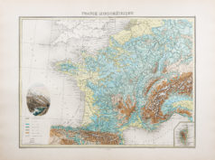 Carte géographique ancienne de la France hypsométrique