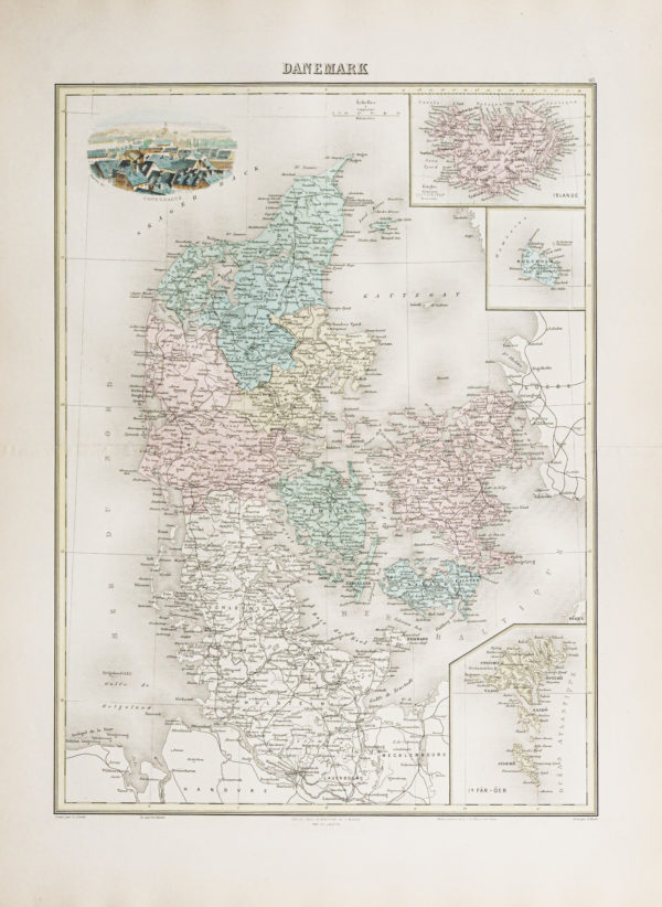 Carte géographique ancienne du Danemark