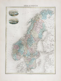 Carte géographique ancienne - Suède - Norvège