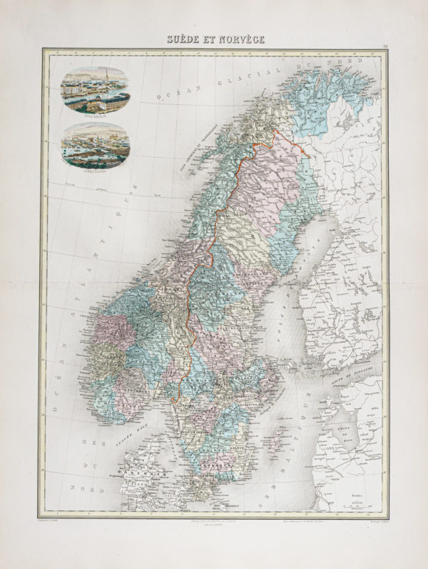 Carte géographique ancienne - Suède - Norvège