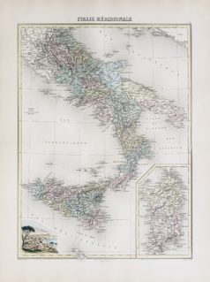 Carte géographique ancienne - Italie - Sicile - Sardaigne