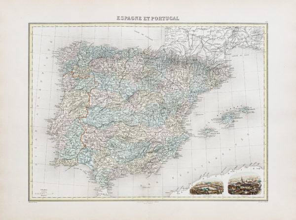 Carte géographique ancienne - Espagne - Portugal