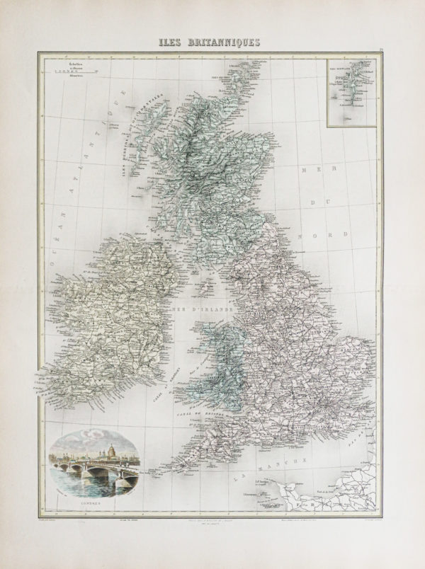 Carte géographique ancienne - Îles Britanniques