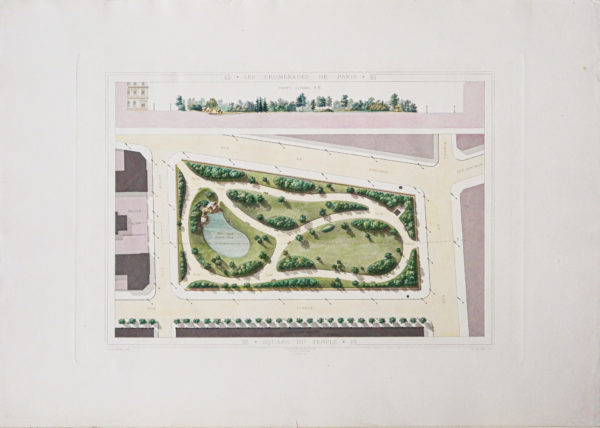 Gravure ancienne - Square du Temple - Paris