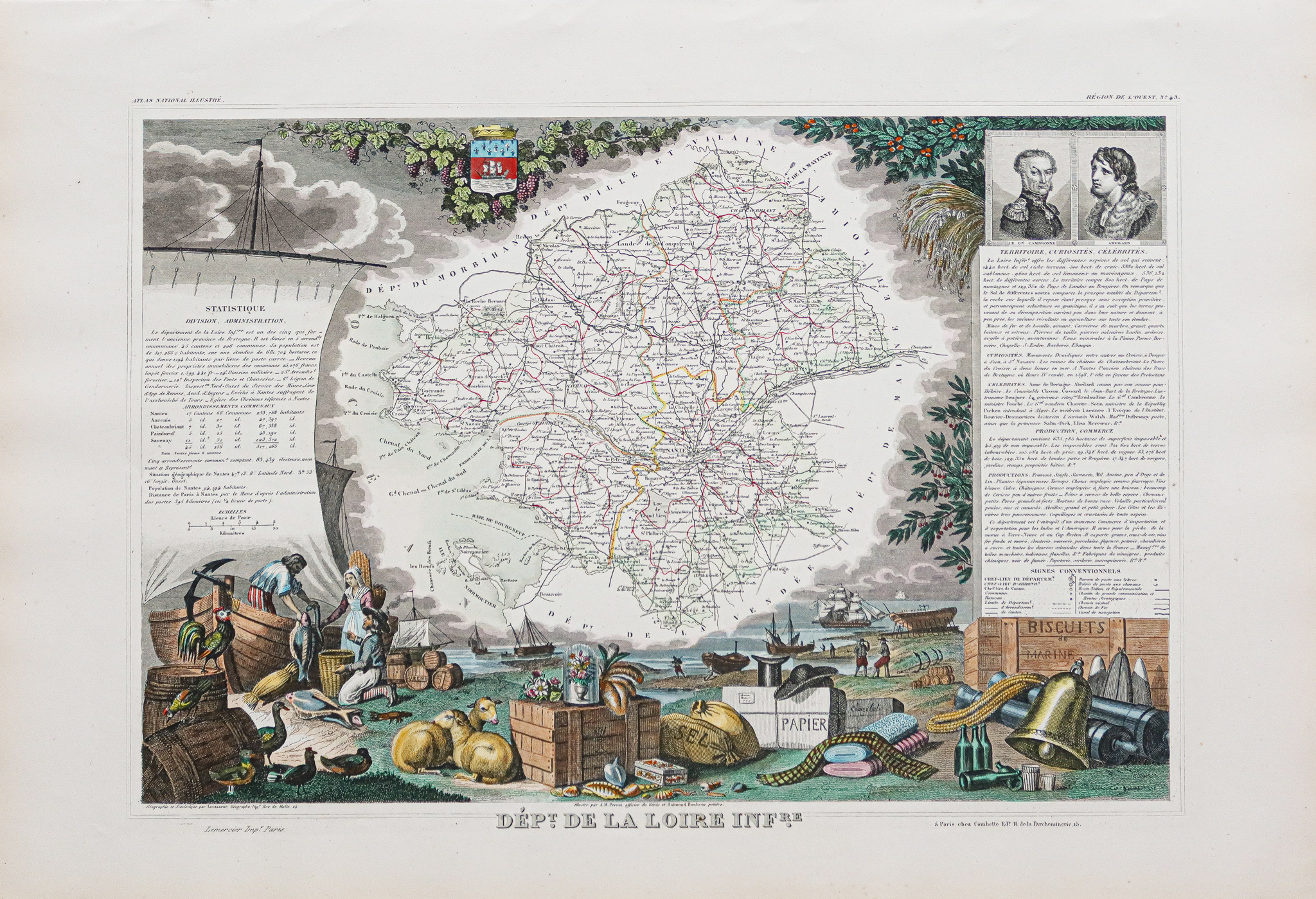 Carte géographique ancienne du département de la Loire Inférieure