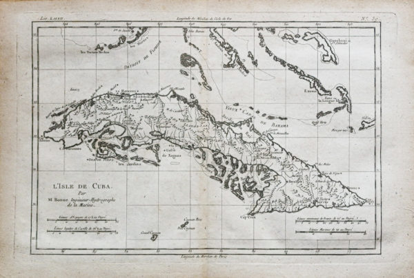 Carte géographique ancienne de Cuba