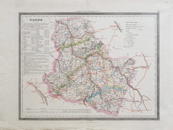 Carte géographique ancienne - Département de l’Yonne