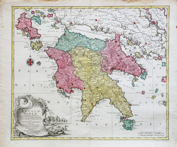 Carte géographique ancienne - Grèce - Péloponnèse