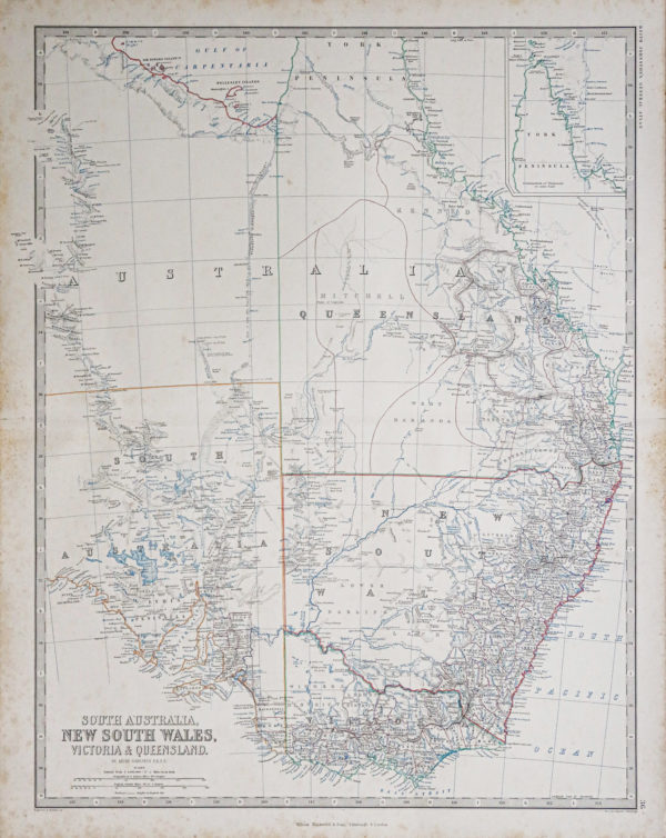 Carte géographique ancienne de l'Australie