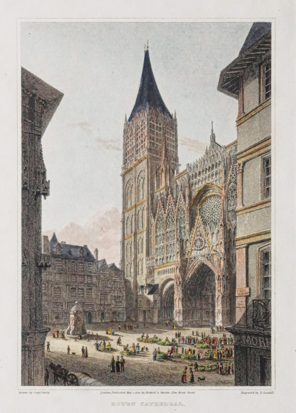 Gravure ancienne de la cathédrale de Rouen