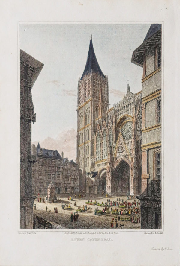 Gravure ancienne de la cathédrale de Rouen