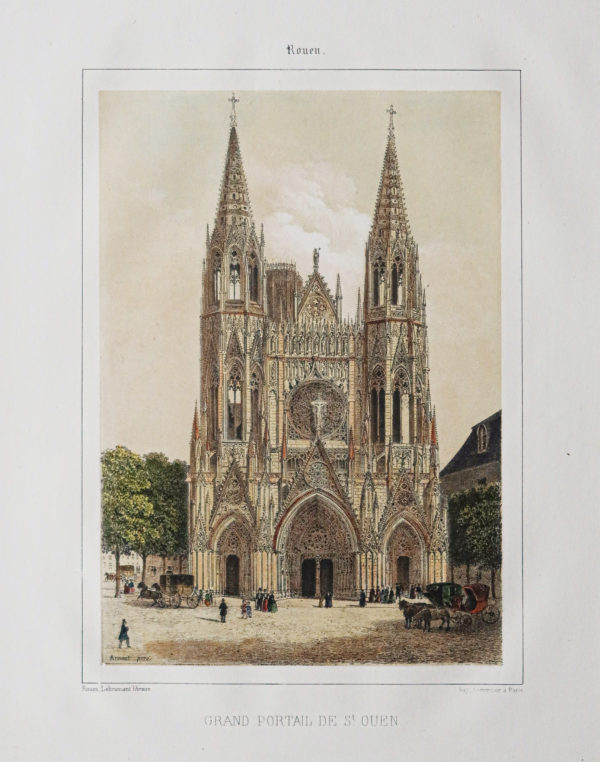 Lithographie ancienne - Eglise de St Ouen - Rouen