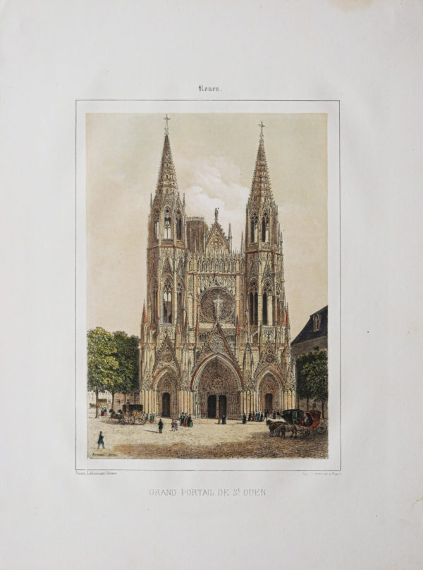 Lithographie ancienne - Eglise de St Ouen - Rouen