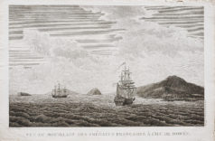 Gravure ancienne - Mouillage Des Frégates Françaises À L'Ile De Maui