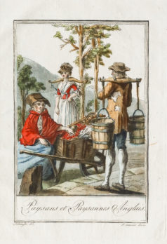 Gravure ancienne - Paysans et paysannes Anglais