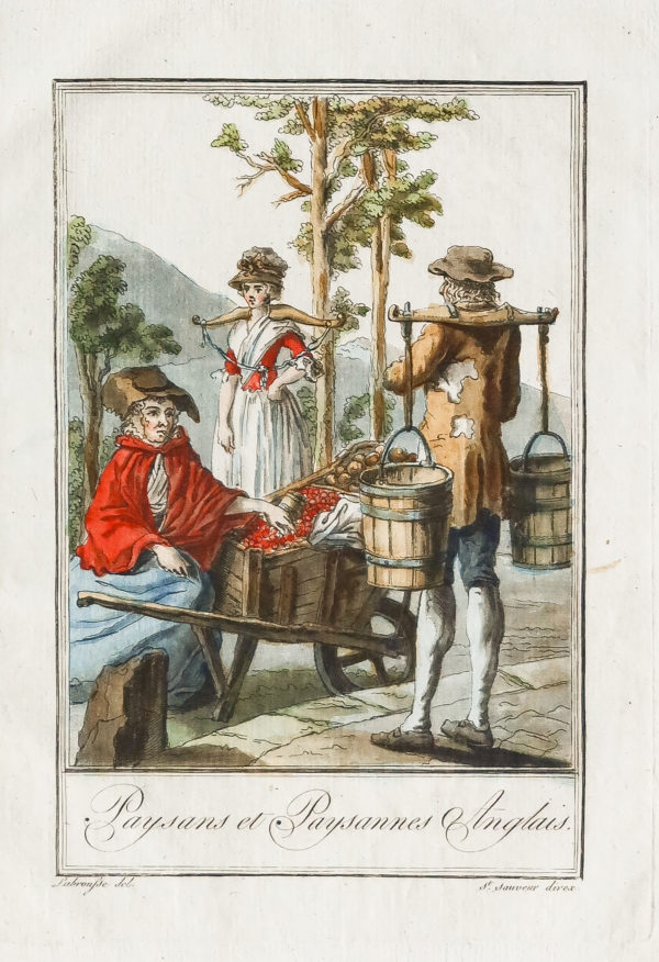 Gravure ancienne - Paysans et paysannes Anglais