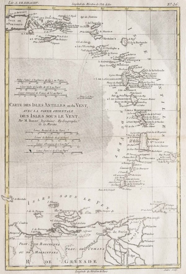 Carte géographique ancienne Antilles - Iles sous le vent