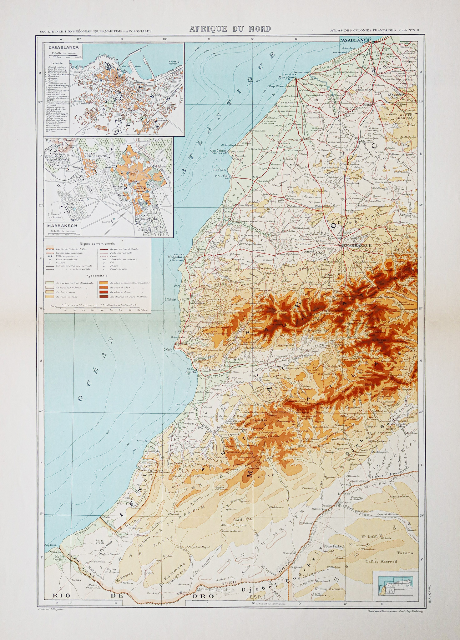 Carte géographique ancienne du Maroc