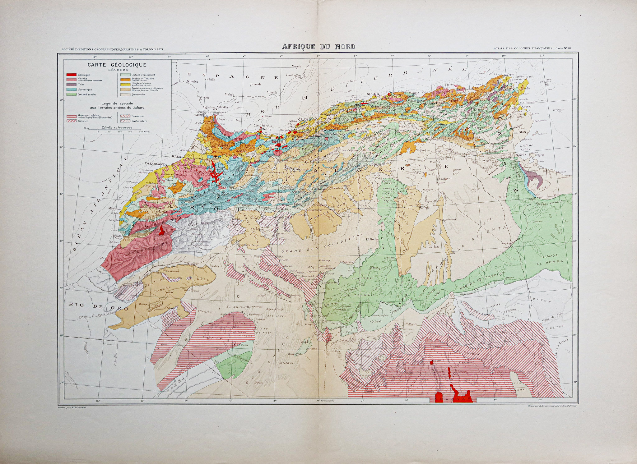 Carte géologique ancienne de l’Afrique du Nord