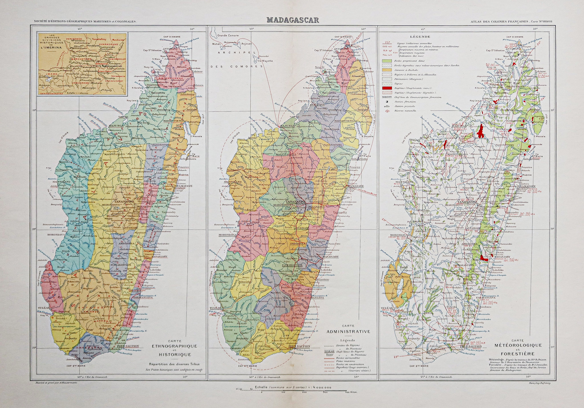 Carte géographique ancienne de Madagascar