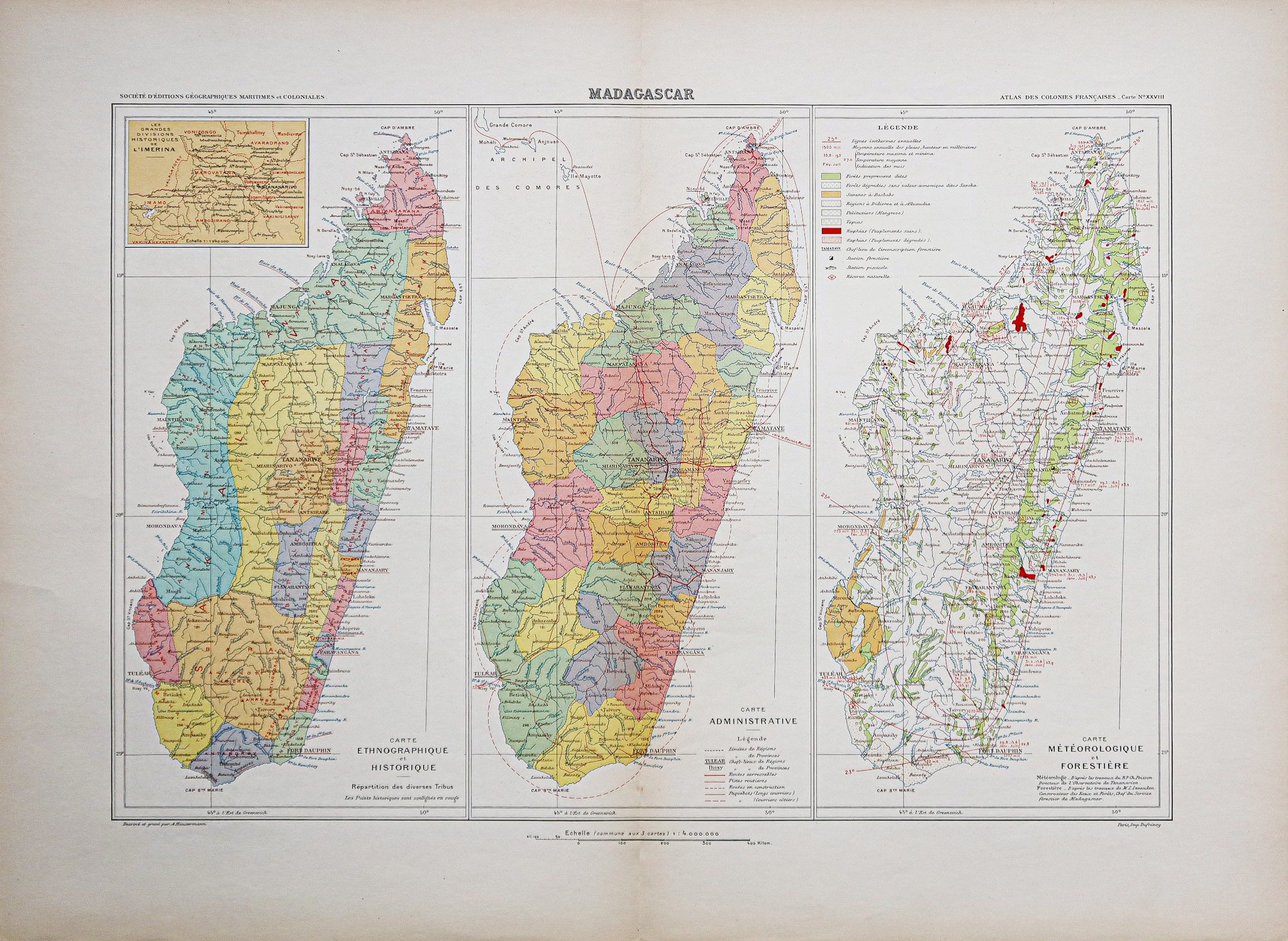 Carte géographique ancienne de Madagascar