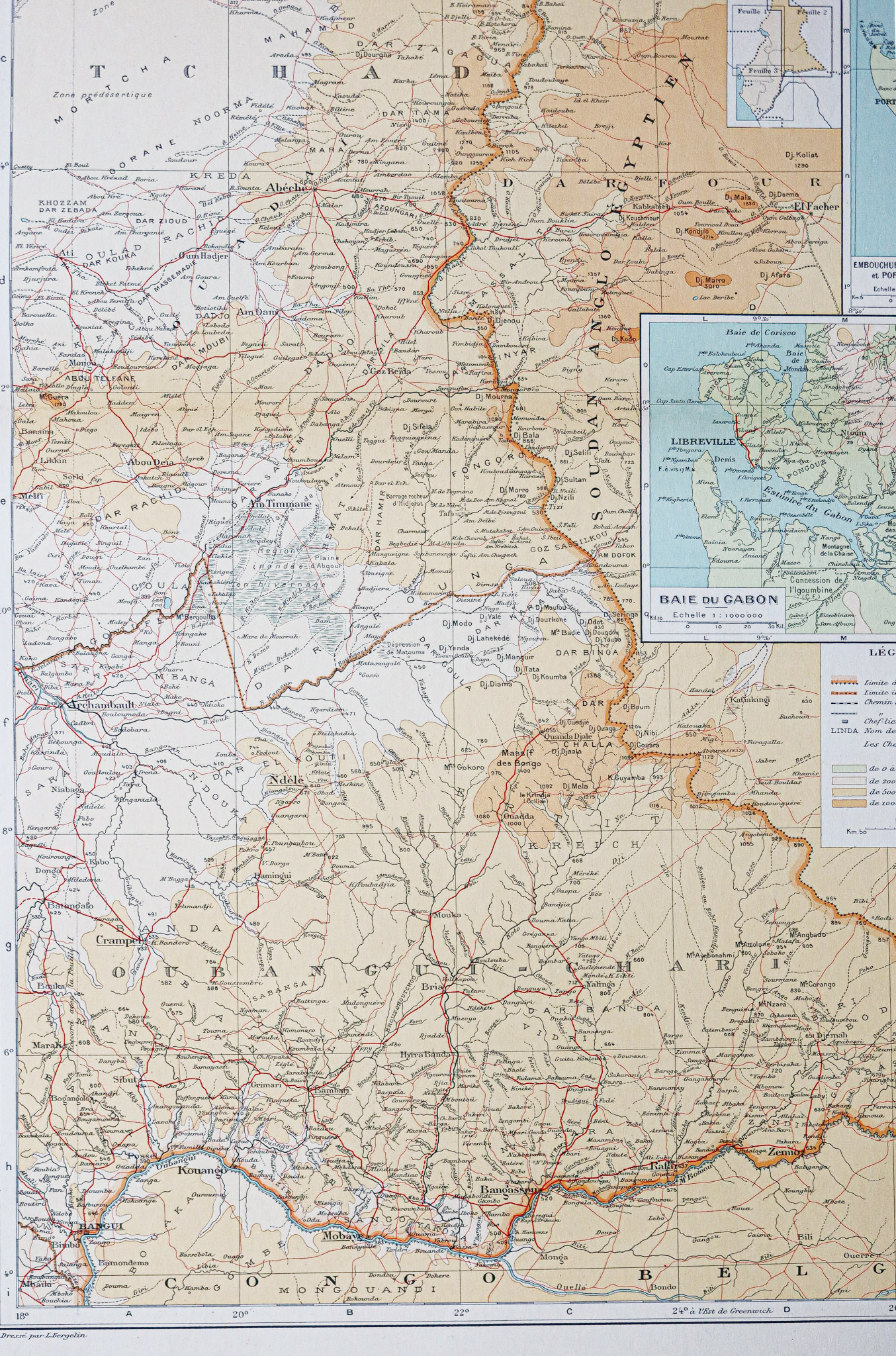 Carte géographique ancienne de l’Afrique centrale