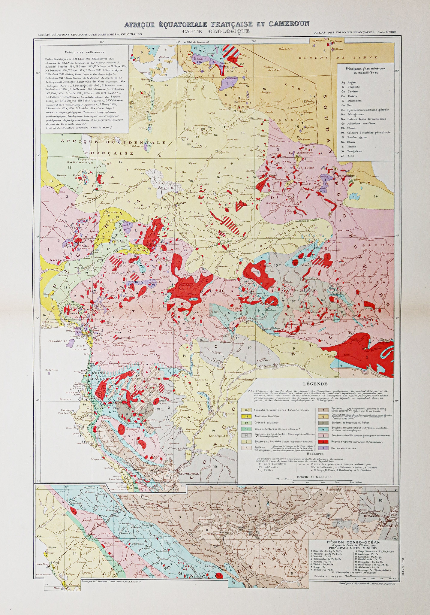 Carte géologique ancienne - Afrique équatoriale - Cameroun