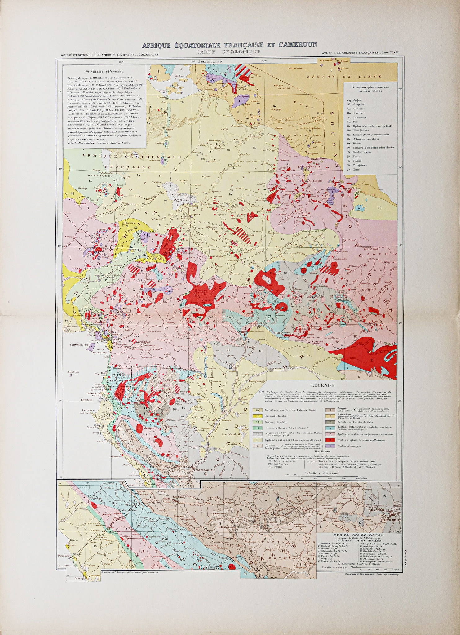 Carte géologique ancienne - Afrique équatoriale - Cameroun