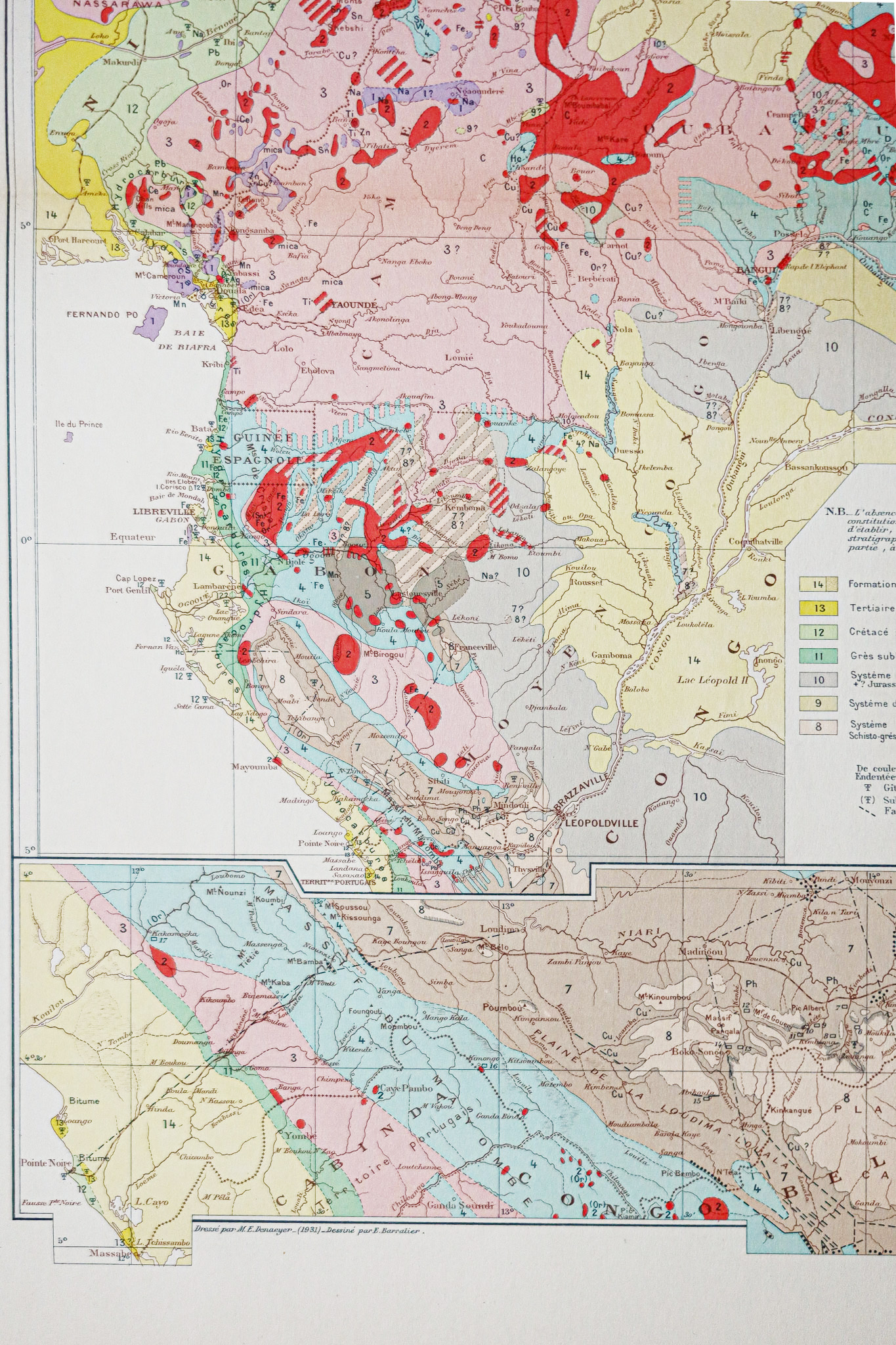 Carte géologique ancienne - Afrique équatoriale - Cameroun