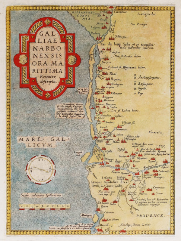 Carte géographique ancienne du Languedoc Narbonnais