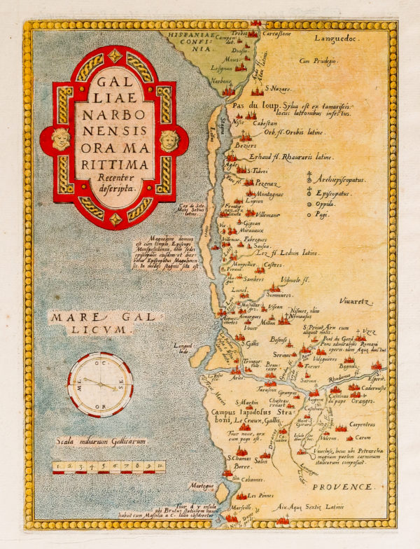 Carte géographique ancienne du Languedoc Narbonnais