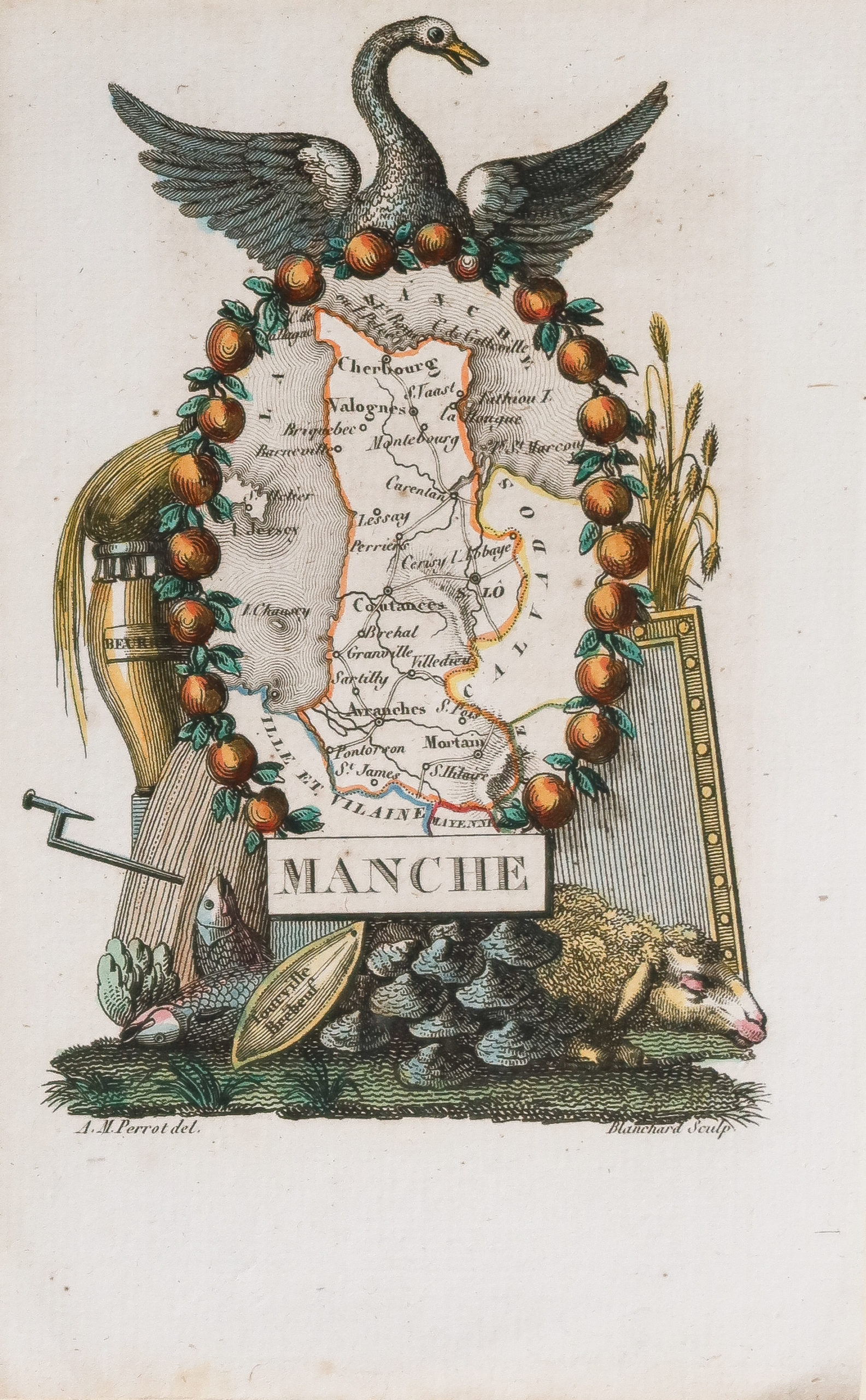 Carte géographique ancienne de la Manche