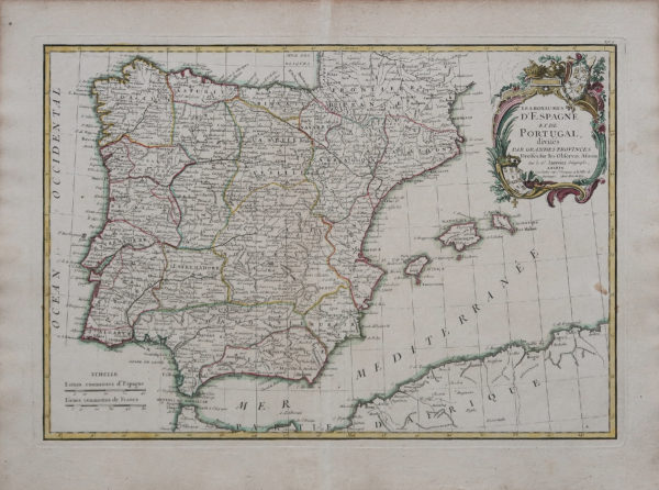 Carte ancienne de l’Espagne et du Portugal.