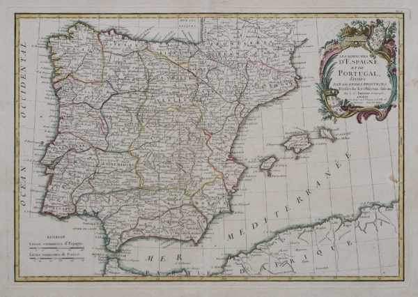 Carte ancienne de l’Espagne et du Portugal.