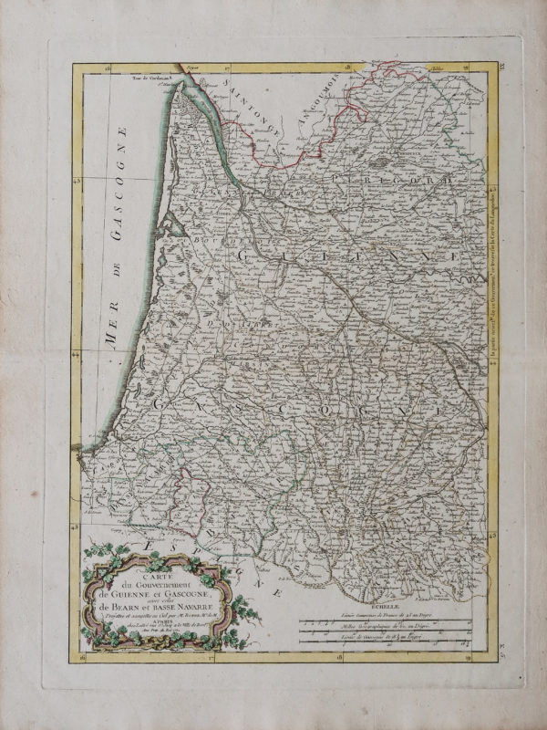Carte ancienne de la Gascogne - Nouvelle Aquitaine - Occitanie