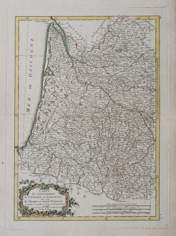 Carte ancienne de la Gascogne - Nouvelle Aquitaine - Occitanie
