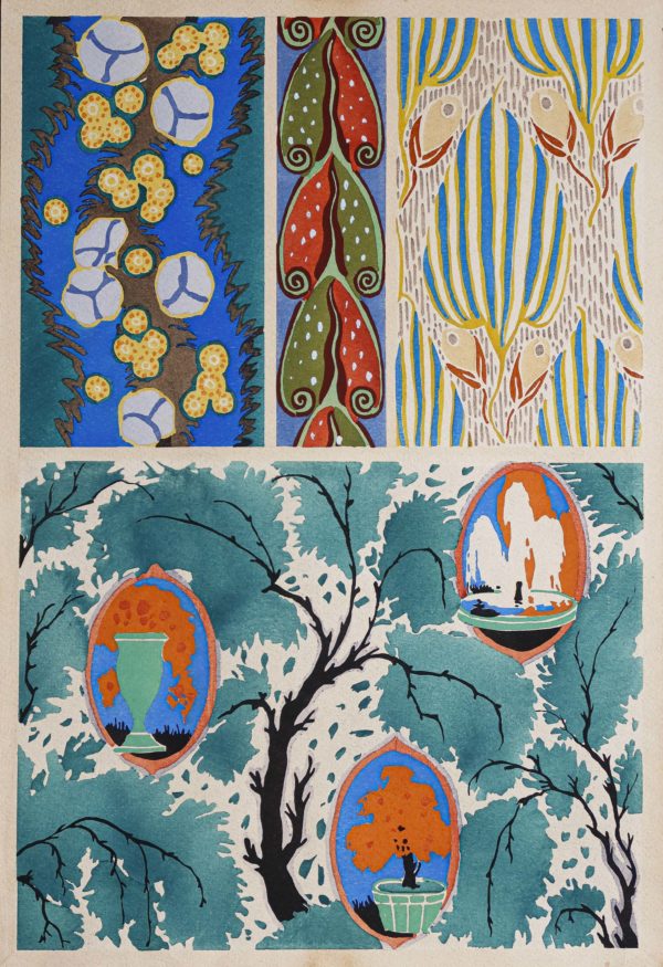 Pochoir original réalisé entre 1920 et 1930. Très bon état. Format : 43 x 30 cm. Travail réalisé par Eugène Allain Séguy (1889-1985) maître dans le design et l’art décoratif. Il est reconnu pour ses illustrations florales et ornementations d’inspiration japonaise couvrant la période Art Nouveau puis Art Déco.
