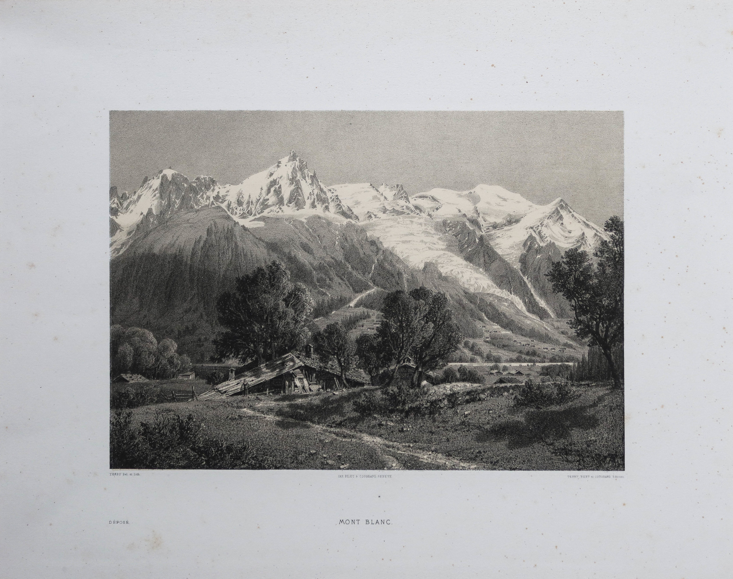 Lithographie ancienne du Mont Blanc